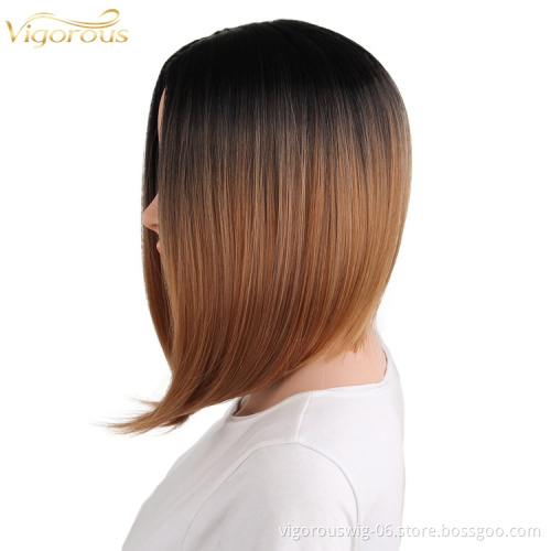 Short straight wavy ombre blonde hair vendor high quality premium wholesale synthetic heat resistant wig lace front black women
